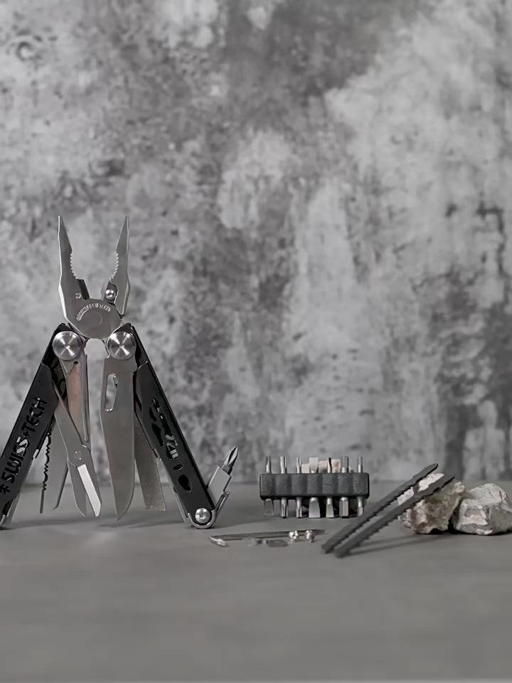 2 of 12 Essential CBRN Survival Items - MUST HAVE: SWISS TECH 37 In 1 Multitool Pliers Folding Multi Tool EDC Outdoor Camping Equipment Emergency with Replaceable Saw Blade