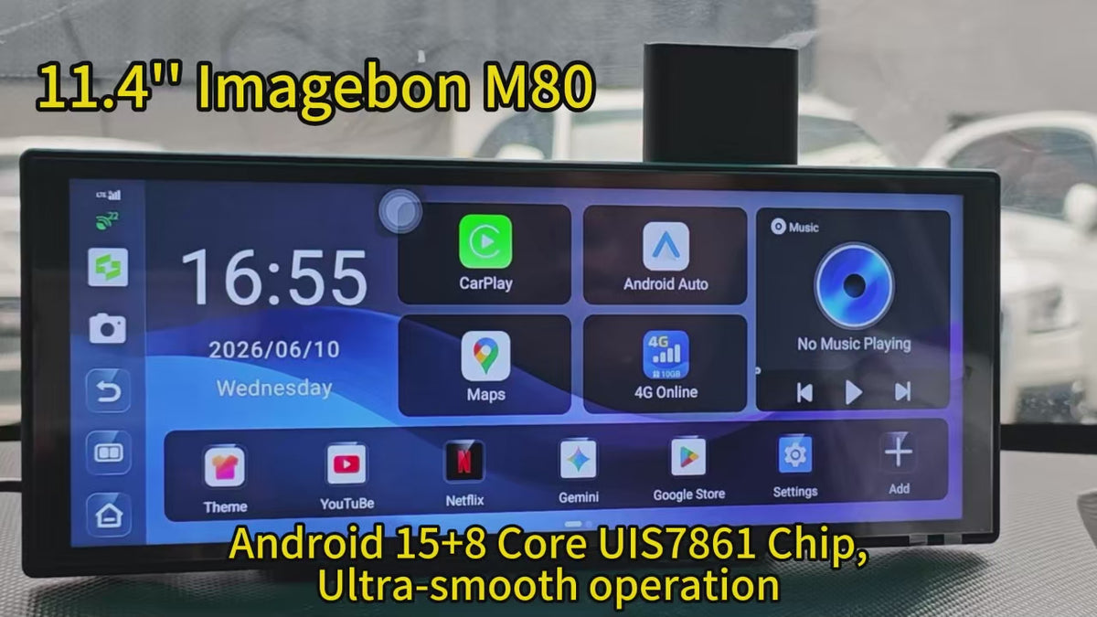 Imagebon M80 11.4" 4G Android 15 Dashcam 8 Core Wireless CarPlay Android Auto Split Screen GPS Youtube Parking Monitor Car DVR